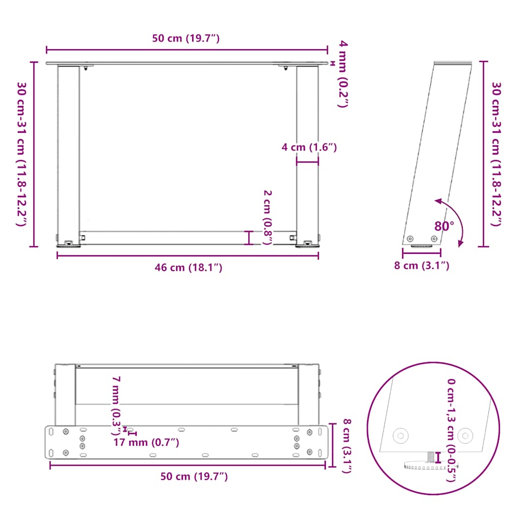 Gambe Tavolino Caffè a U 2 pz Antracite 50x(30-31)cm in Acciaio - homemem39
