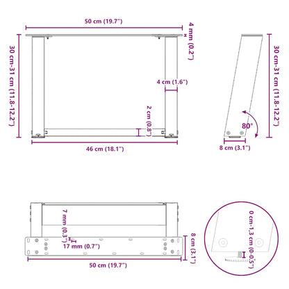 Gambe Tavolino Caffè a U 2 pz Antracite 50x(30-31)cm in Acciaio - homemem39