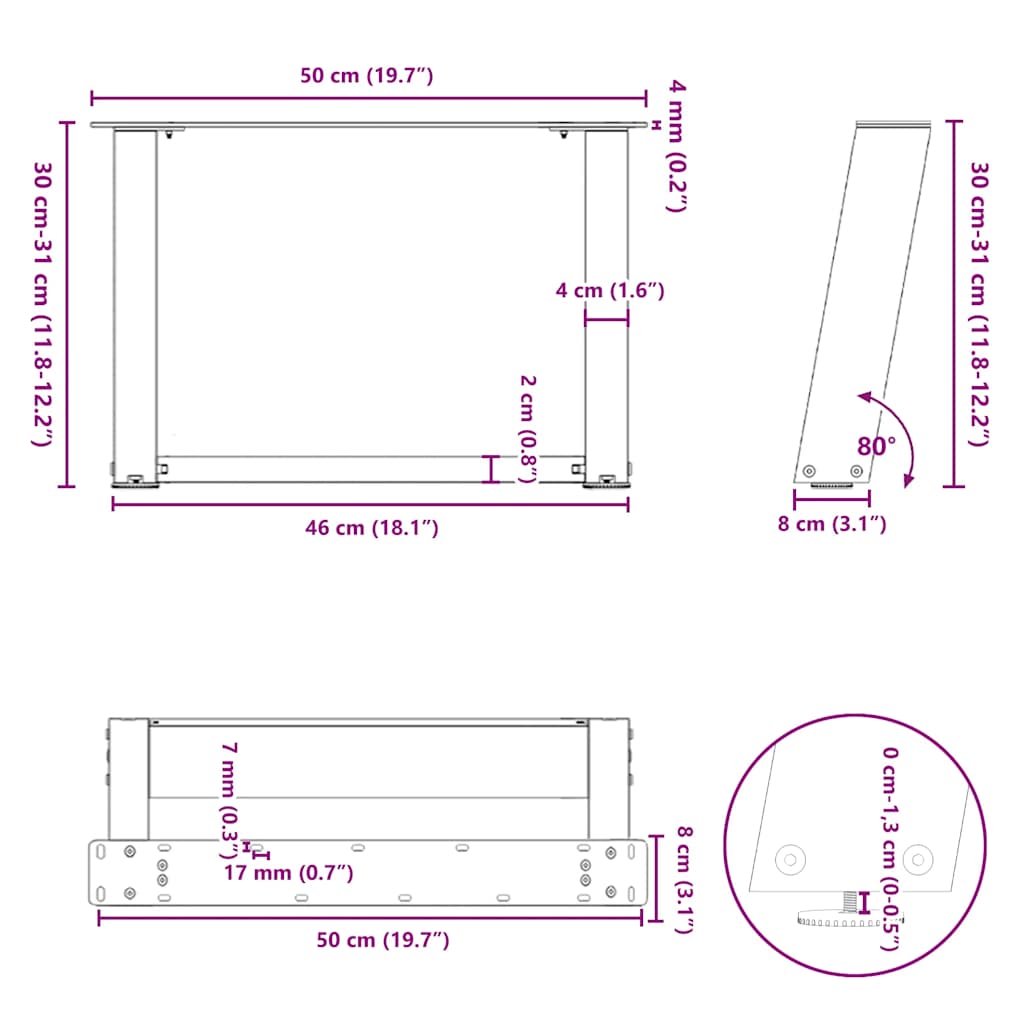 Gambe Tavolino Caffè a U 2 pz 50x(30-31)cm in Acciaio - homemem39