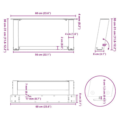 Gambe Tavolino da Caffè a U 2 pz Nero 60x(30-31) cm in Acciaio - homemem39