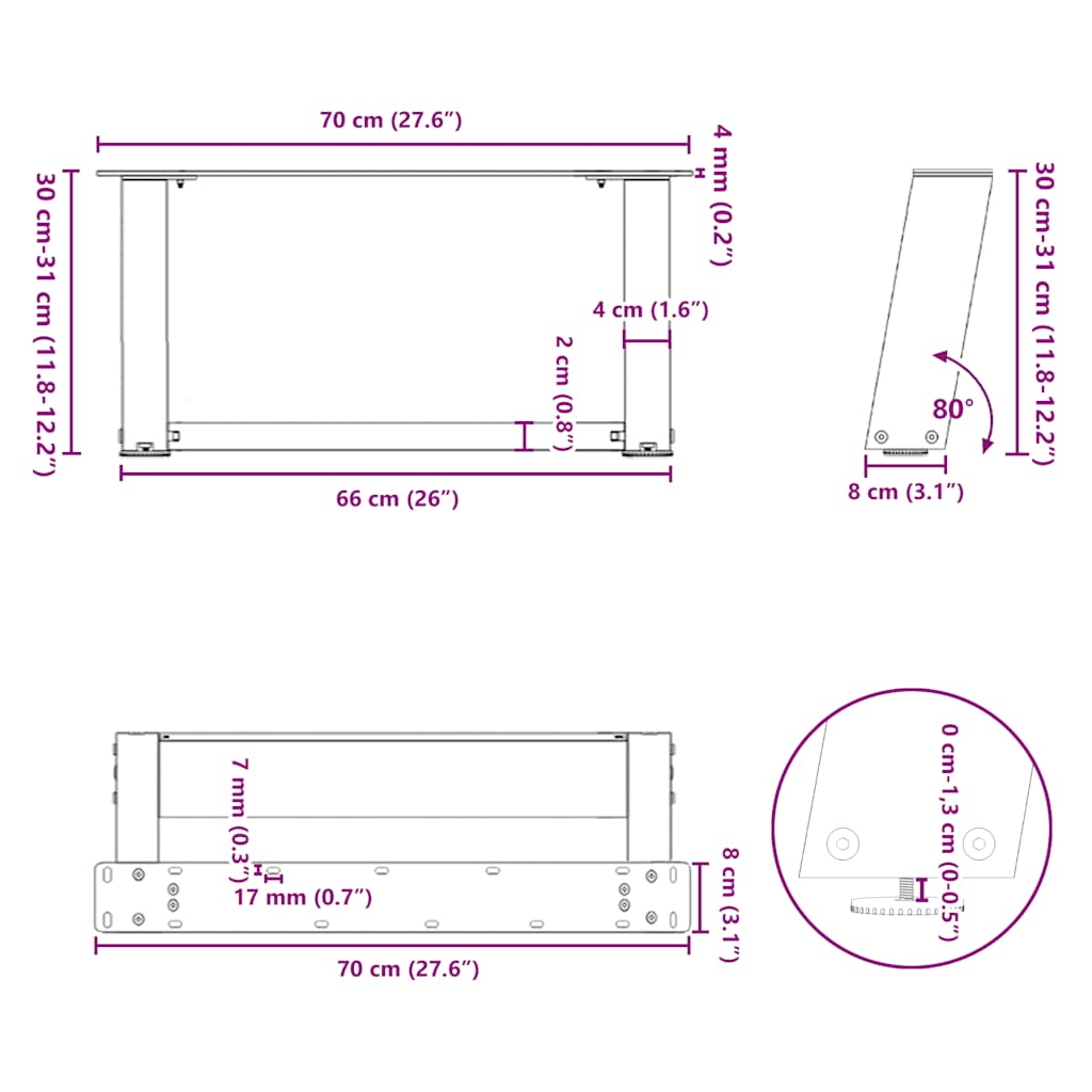 Gambe Tavolino da Caffè a U 2 pz Nero 70x(30-31) cm in Acciaio - homemem39