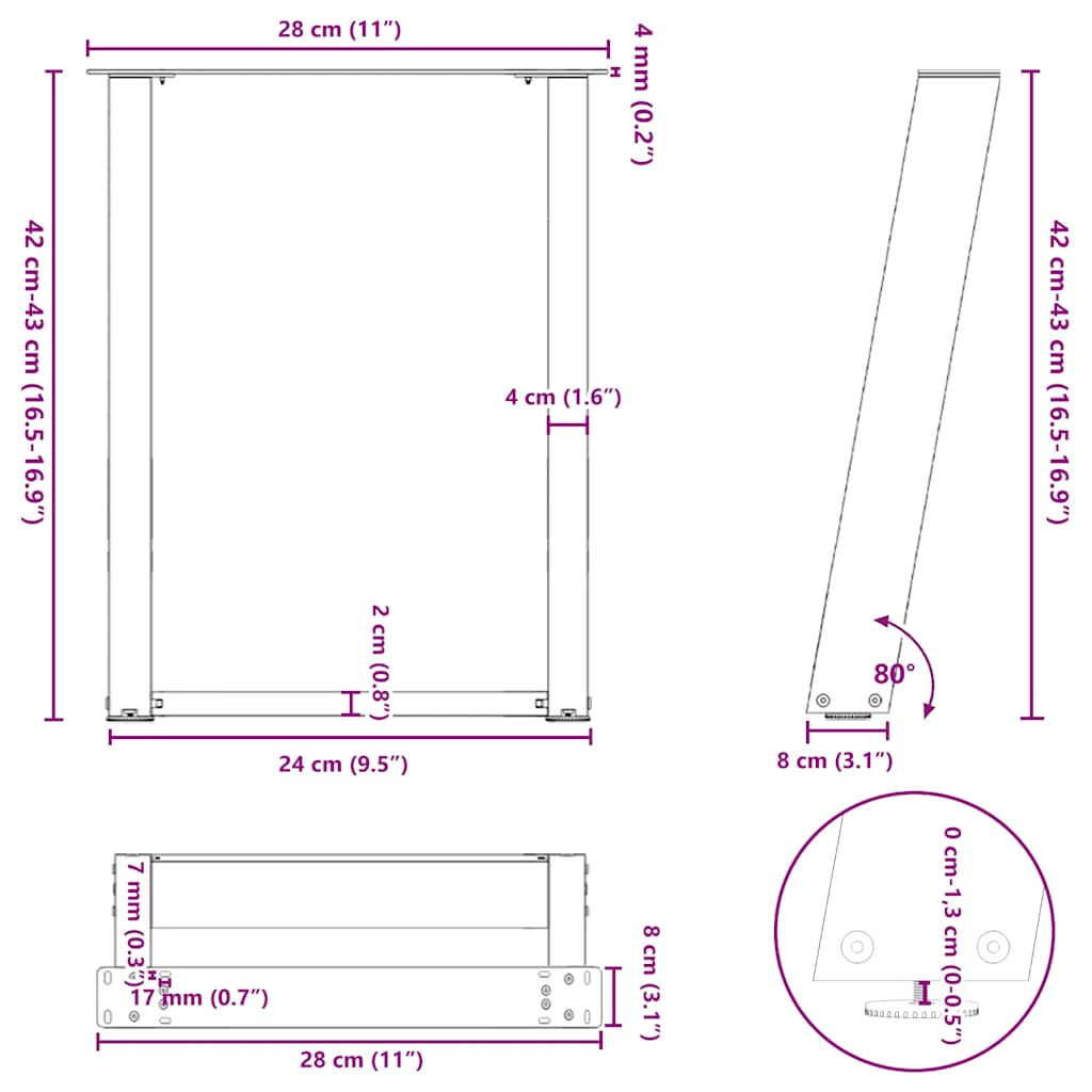 Gambe Tavolino Caffè a U 2 pz Bianco 28x(42-43) cm Acciaio - homemem39