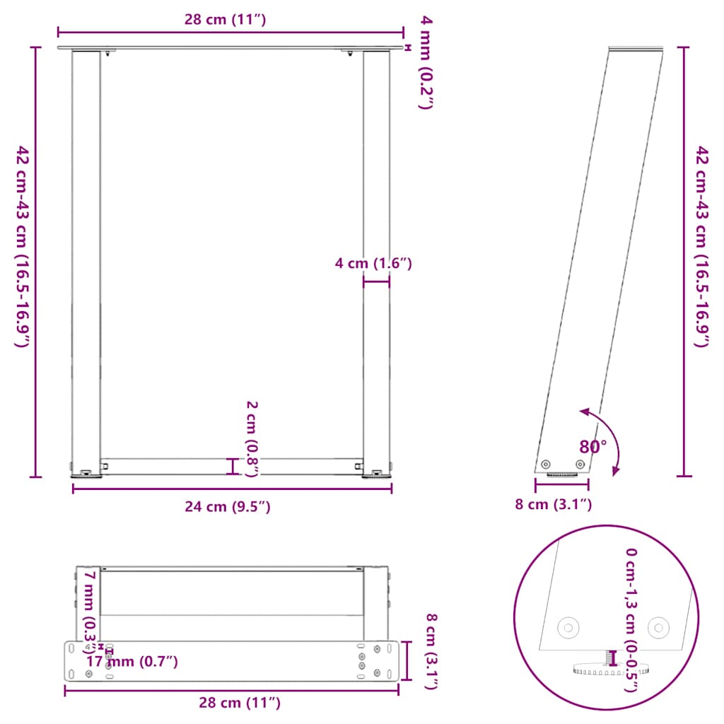 Gambe Tavolino Caffè a U 2 pz 28x(42-43) cm Acciaio - homemem39
