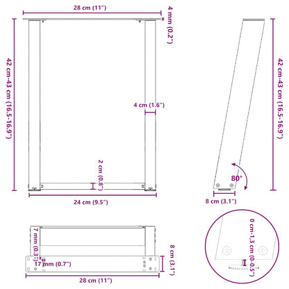 Gambe Tavolino Caffè a U 2 pz 28x(42-43) cm Acciaio - homemem39