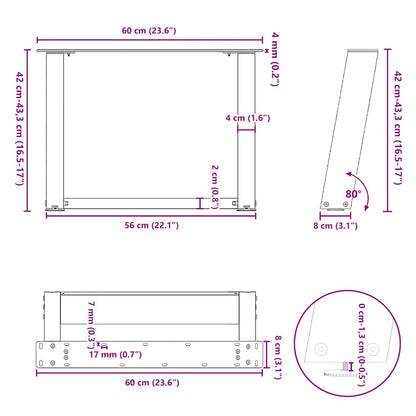 Gambe per Tavolino da Caffè forma U 2 pz Antracite 60x(42-43)cm