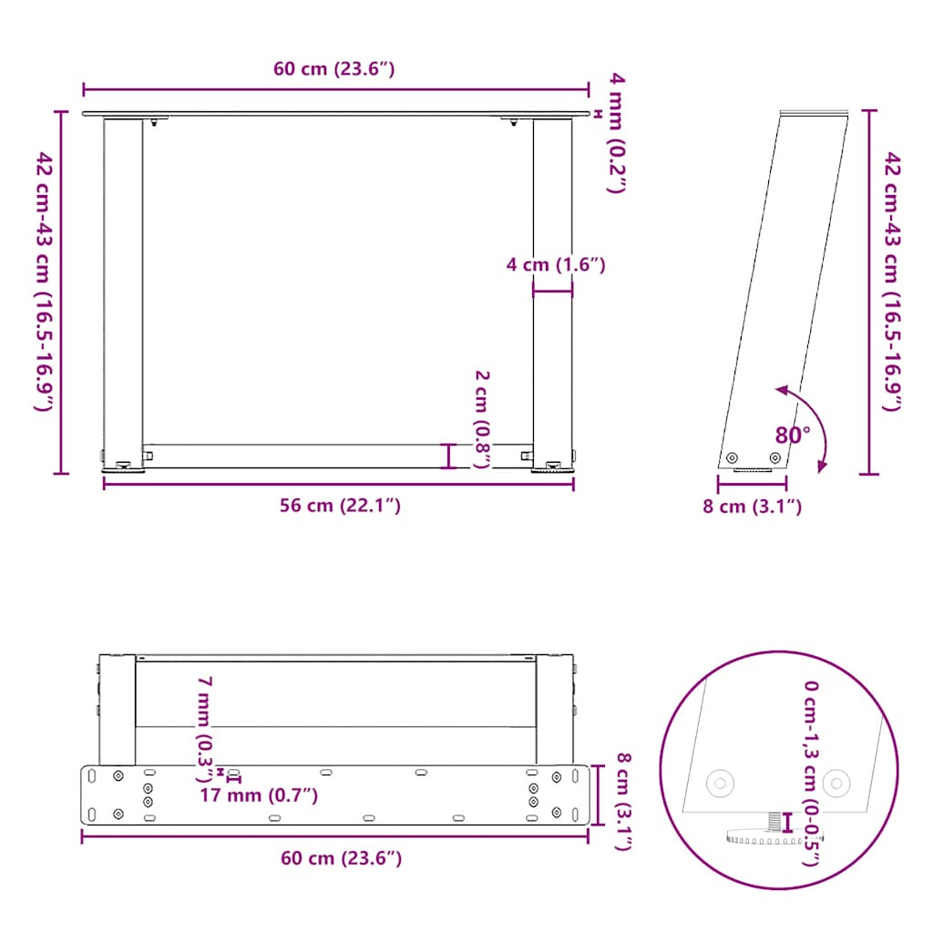 Gambe Tavolino Caffè a U 2 pz 60x(42-43) cm Acciaio - homemem39