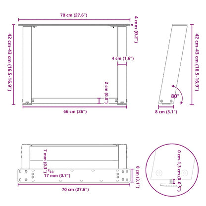 Gambe Tavolino Caffè a U 2 pz Nero 70x(42-43)cm Acciaio - homemem39