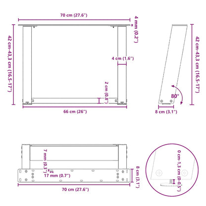 Gambe per Tavolino da Caffè forma U 2 pz Antracite 70x(42-43)cm