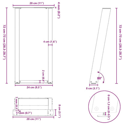 Gambe Tavolo Consolle a U 2 pz Bianco 28x(72-73) cm Acciaio - homemem39
