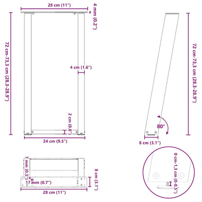 Gambe per tavolo consolle forma U 2 pz Antracite 28x(72-73) cm
