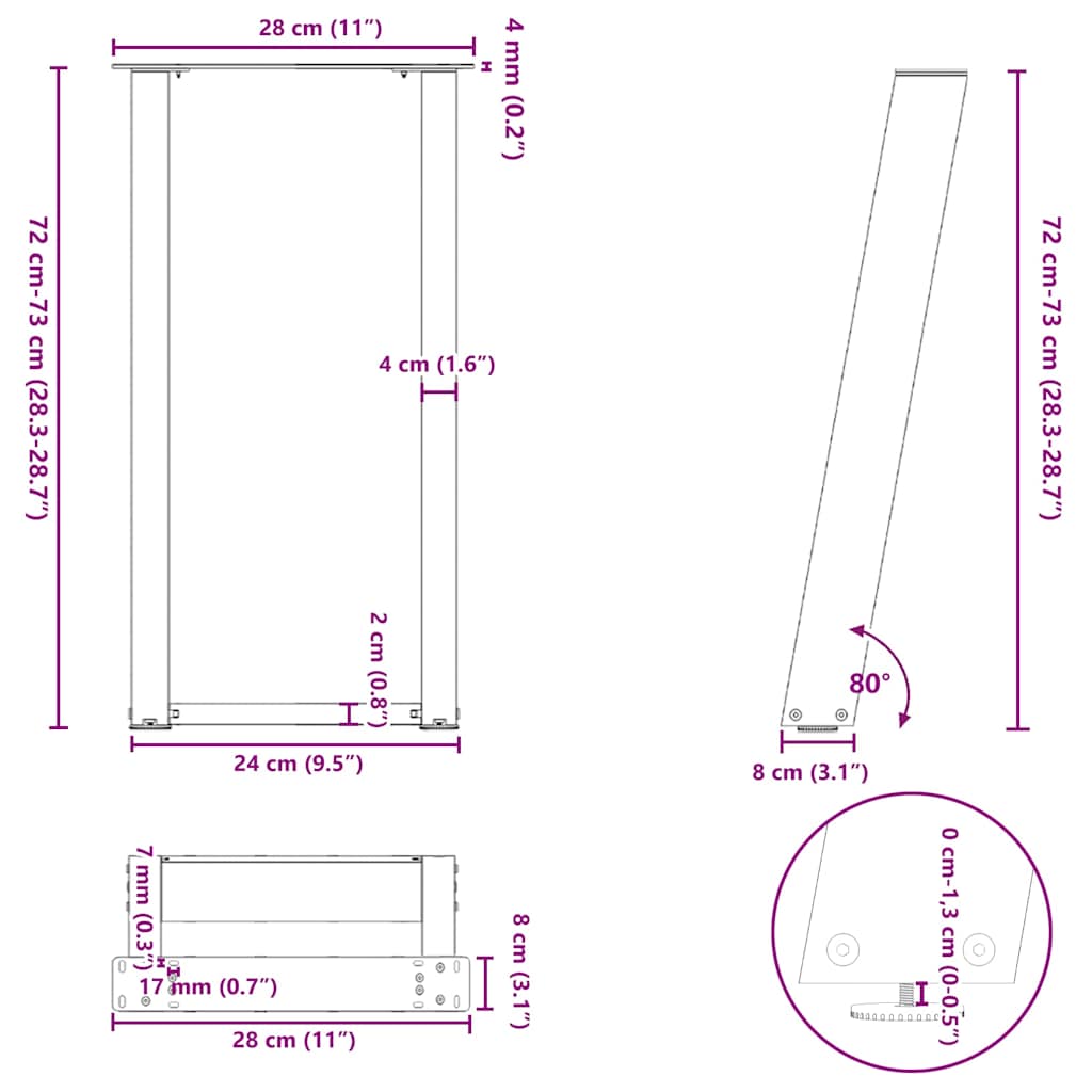 Gambe Tavolo Consolle a U 2 pz 28x(72-73) cm Acciaio - homemem39