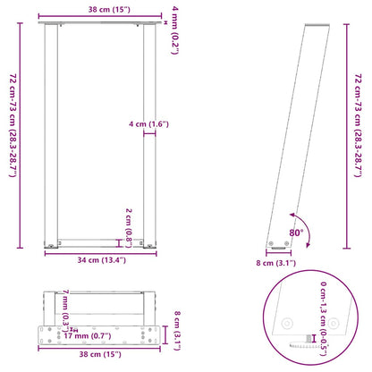 Gambe Tavolo Consolle a U 2 pz Nero 38x(72-73) cm Acciaio - homemem39