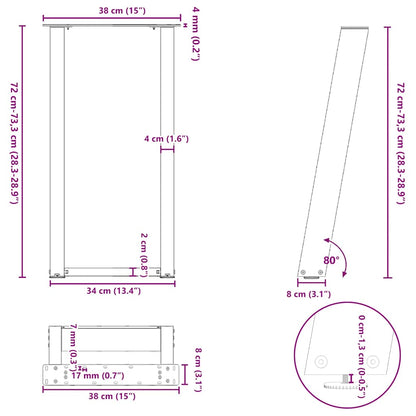 Gambe per tavolo consolle forma U 2 pz bianche 38x(72-73) cm