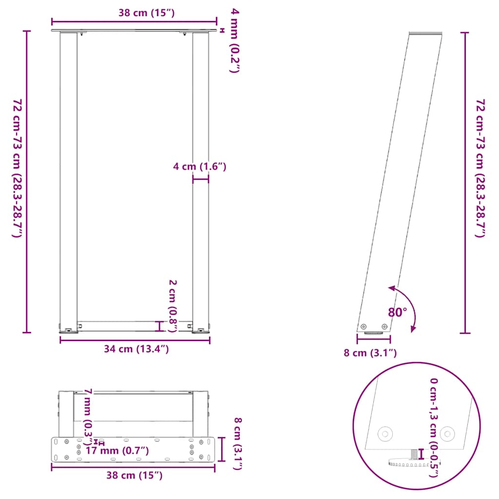 Gambe Tavolo Consolle a U 2 pz 38x(72-73) cm Acciaio - homemem39