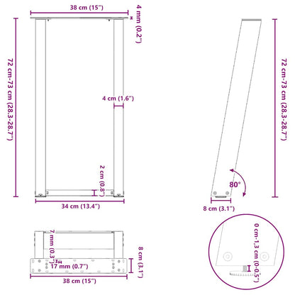 Gambe Tavolo Consolle a U 2 pz 38x(72-73) cm Acciaio - homemem39