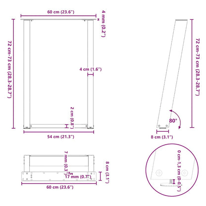 Gambe Tavolo Pranzo a U 2 pz Bianco 60x(72-73) cm Acciaio - homemem39