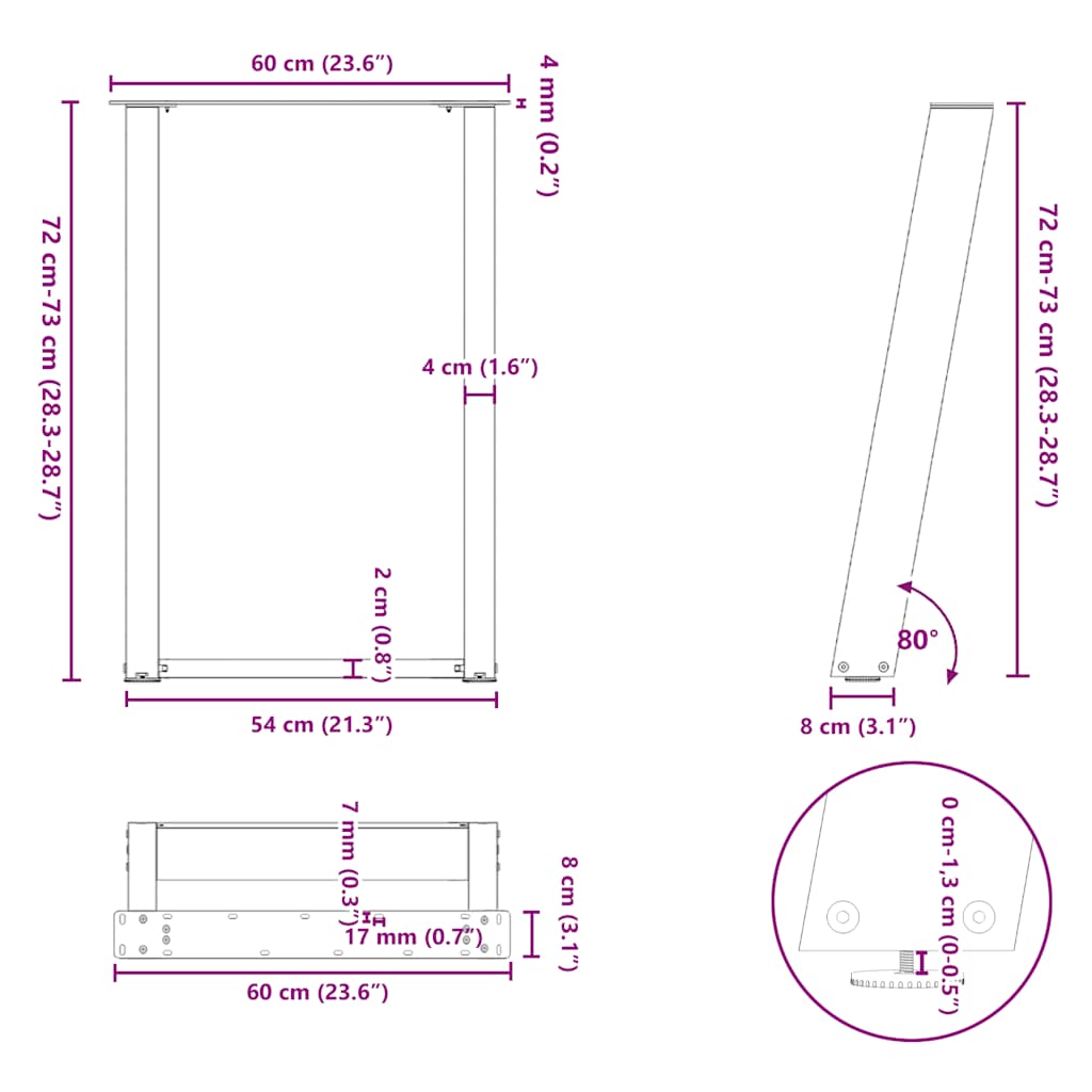 Gambe Tavolo Pranzo a U 2 pz 60x(72-73) cm Acciaio - homemem39