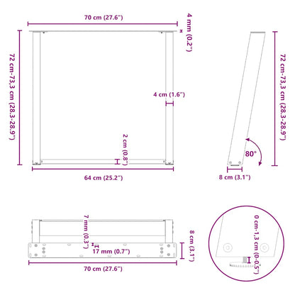Gambe per tavolo da pranzo forma U 2 pz Antracite 70x(72-73) cm