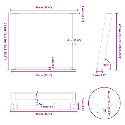 Gambe per tavolo da pranzo forma U 2 pz bianche 90x(72-73) cm