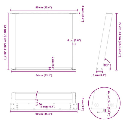 Gambe Tavolo Pranzo a U 2 pz 90x(72-73) cm Acciaio - homemem39