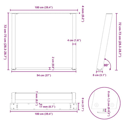Gambe Tavolo Pranzo a U 2 pz 100x(72-73) cm Acciaio - homemem39