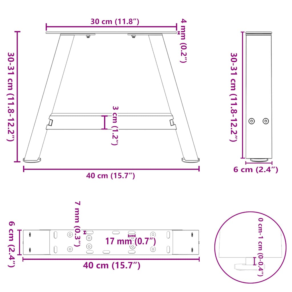 Gambe Tavolino Caffè a A 2 pz Antracite 40x(30-31)cm in Acciaio - homemem39