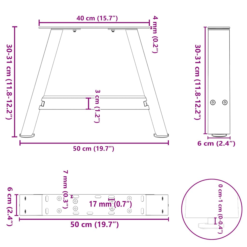 Gambe Tavolino da Caffè a A 2 pz Nero 50x(30-31) cm in Acciaio - homemem39