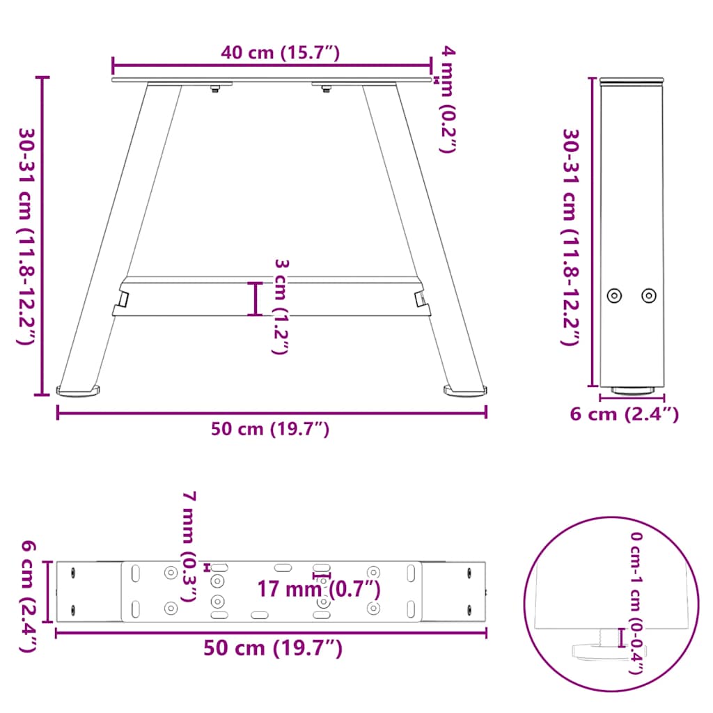 Gambe Tavolino da Caffè a A 2 pz Bianco 50x(30-31)cm in Acciaio - homemem39