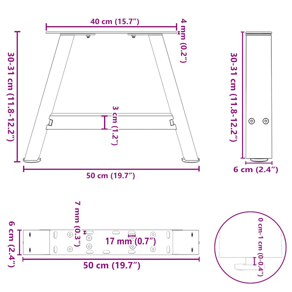 Gambe per Tavolino da Caffè a Forma di A 2 pz 50x(30-31) cm