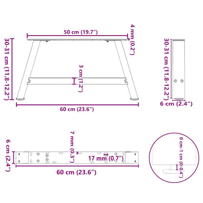 Gambe per Tavolino da Caffè forma A 2 pz Antracite 60x(30-31)cm