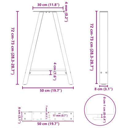 Gambe per tavolo da pranzo a forma di A 2 pz nere 50x(72-73) cm