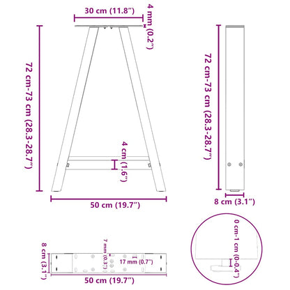 Gambe per tavolo da pranzo forma A 2 pz Antracite 50x(72-73) cm