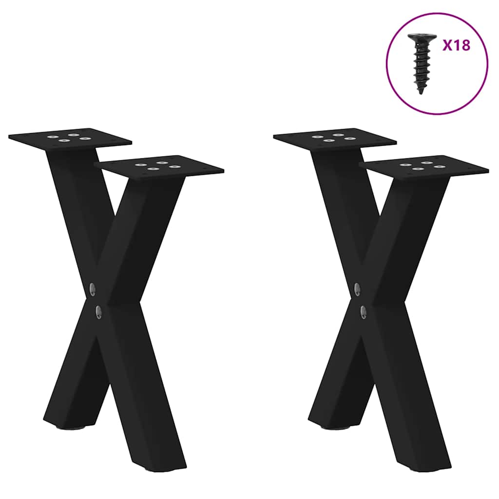 Gambe Tavolino da Caffè a X 2 pz Nero 37x(30-31) cm in Acciaio - homemem39