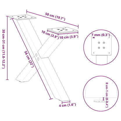 Gambe per Tavolino da Caffè a X 2 pz Nere 50x(30-31) cm Acciaio