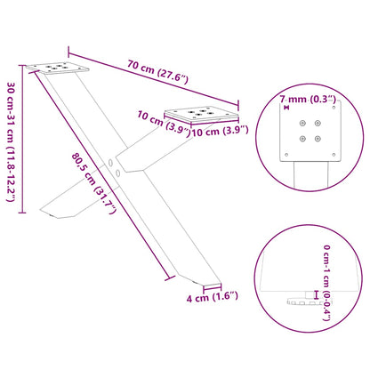 Gambe Tavolino da Caffè a X 2 pz Bianco 70x(30-31)cm in Acciaio - homemem39