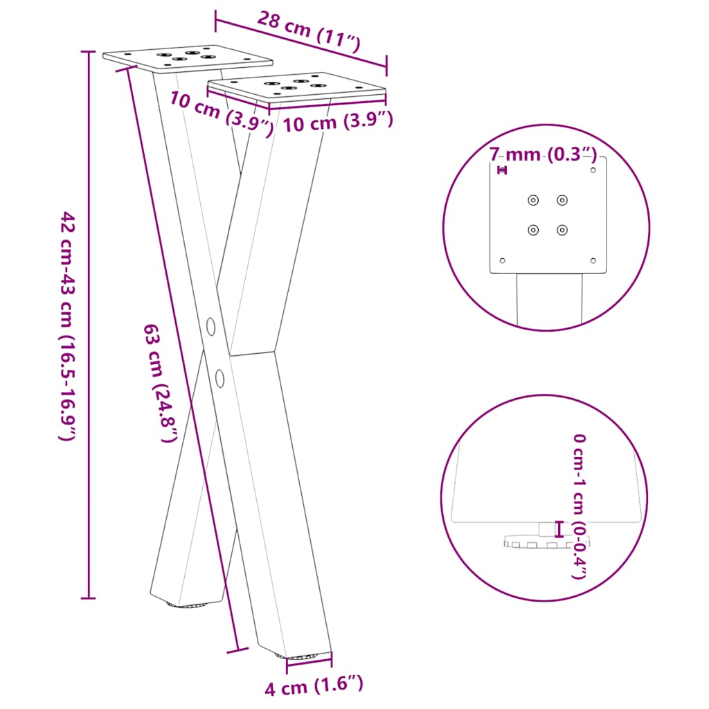 Gambe Tavolino Caffè a X 2 pz Nero 28x(42-43) cm Acciaio - homemem39