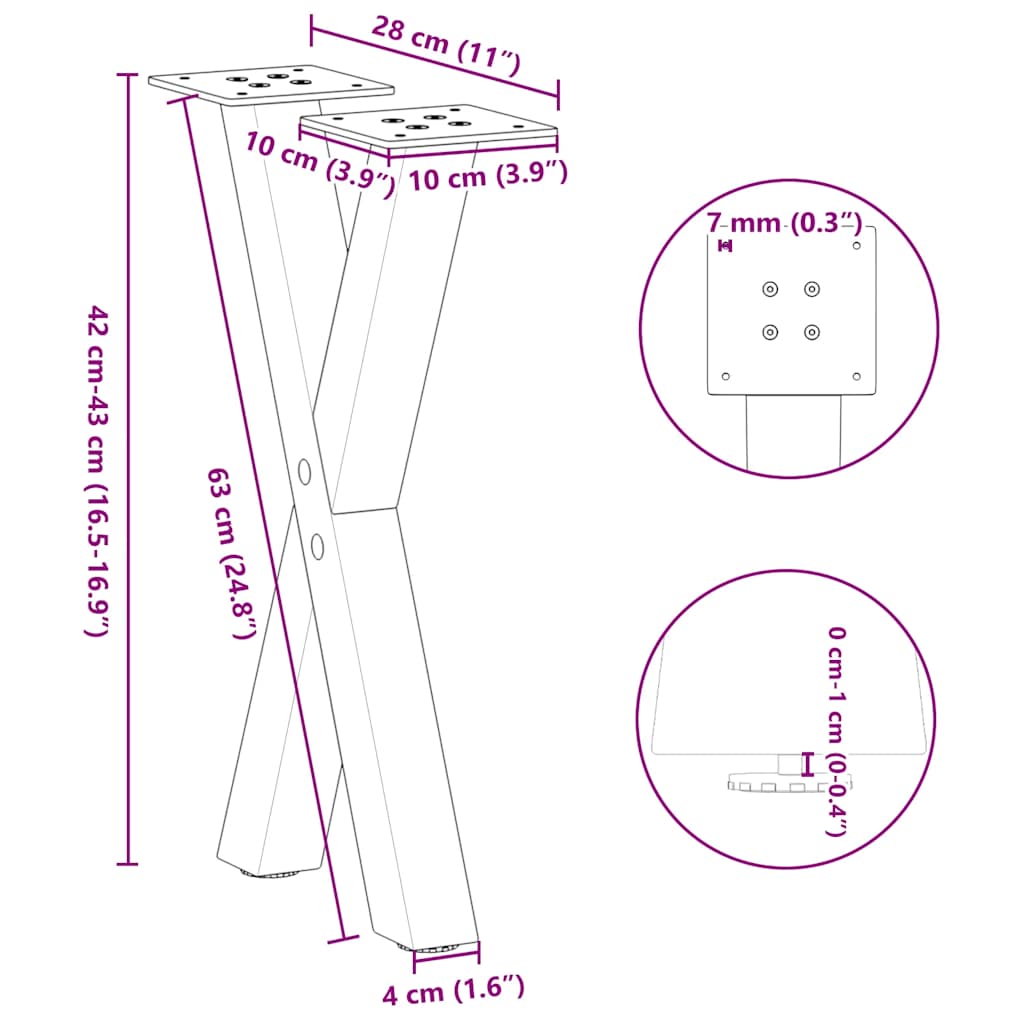 Gambe per Tavolino da Caffè forma X 2 pz Bianche 28x(42-43) cm