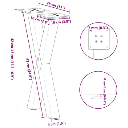 Gambe Tavolino Caffè a X 2 pz Naturale 28x(42-43) cm Acciaio - homemem39