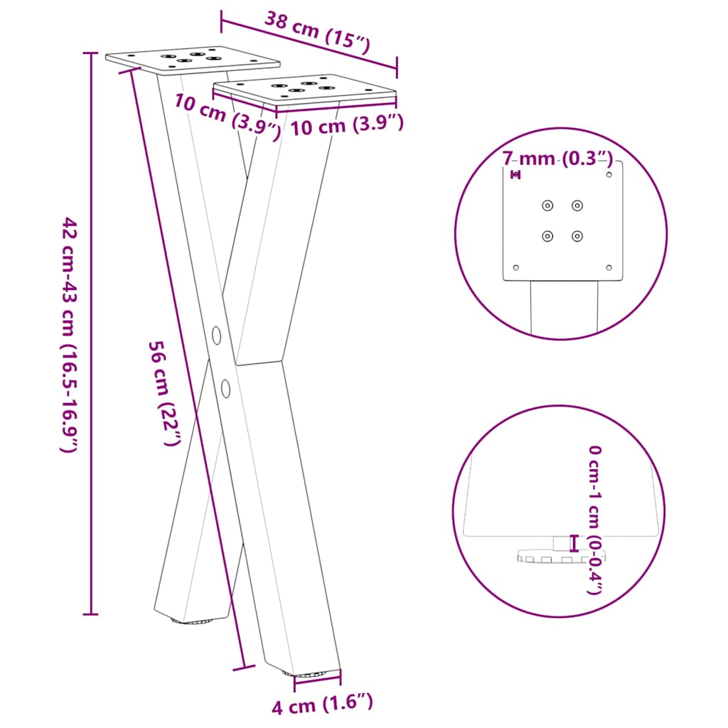 Gambe Tavolino Caffè a X 2 pz Nero 38x(42-43)cm Acciaio - homemem39