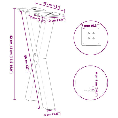 Gambe per Tavolino da Caffè a Forma di X 2 pz Nere 38x(42-43)cm