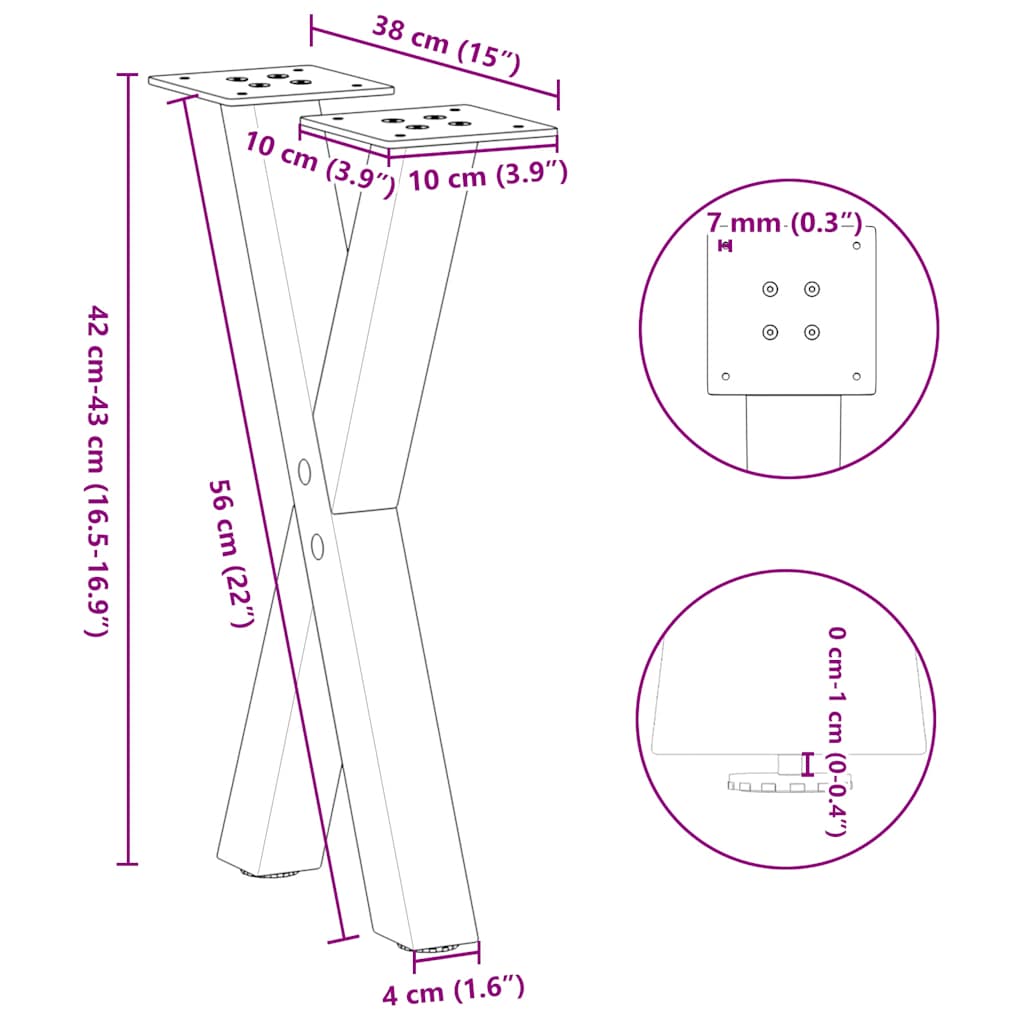 Gambe per Tavolino da Caffè a Forma di X 2 pz Bianche 38x(42-43) cm Acciaio | homemem39