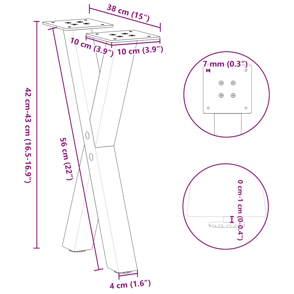 Gambe per Tavolino da Caffè a Forma di X 2 pz Acciaio Naturale 38x(42-43) cm Acciaio | homemem39