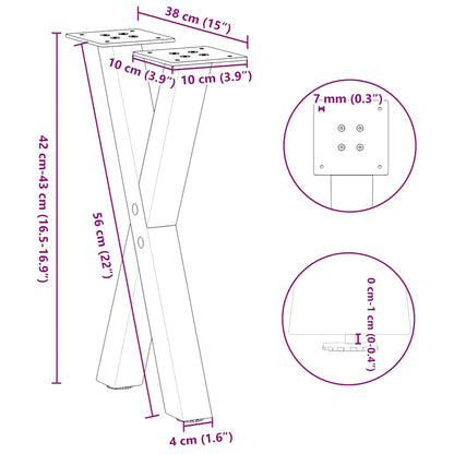 Gambe per Tavolino da Caffè a Forma di X 2 pz Acciaio Naturale 38x(42-43) cm Acciaio | homemem39