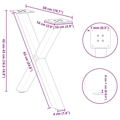 Gambe per Tavolino da Caffè forma X 2 pz Antracite 50x(42-43)cm