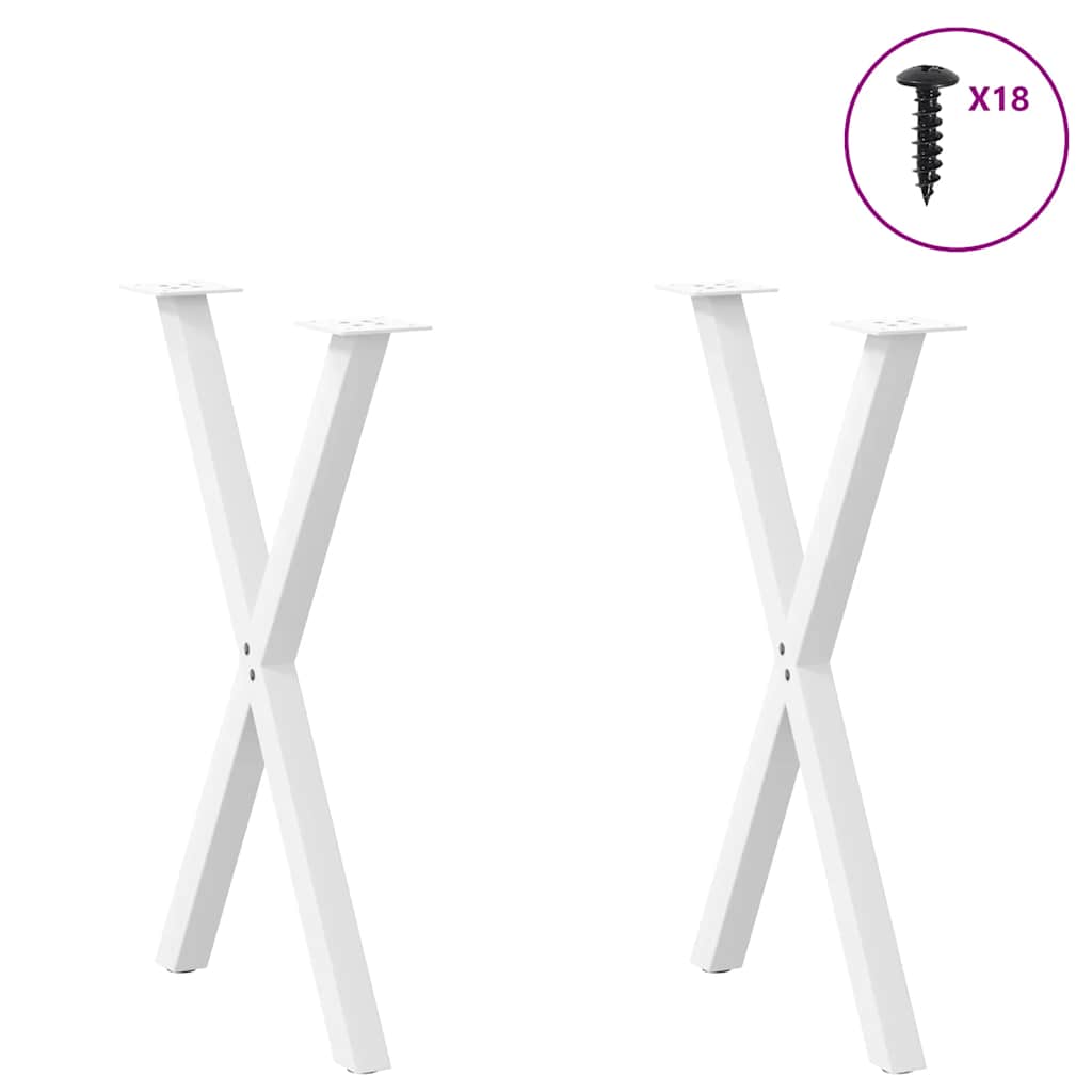 Gambe per tavolo da pranzo a forma di X 2 pz bianche 50x(72-73) cm in acciaio