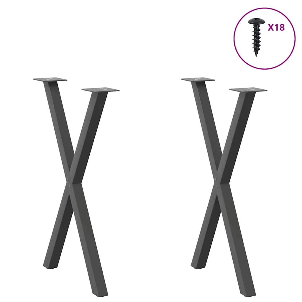 Gambe per tavolo da pranzo forma X 2 pz Antracite 50x(72-73) cm