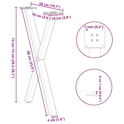 Gambe per tavolo da pranzo forma X 2 pz Antracite 50x(72-73) cm