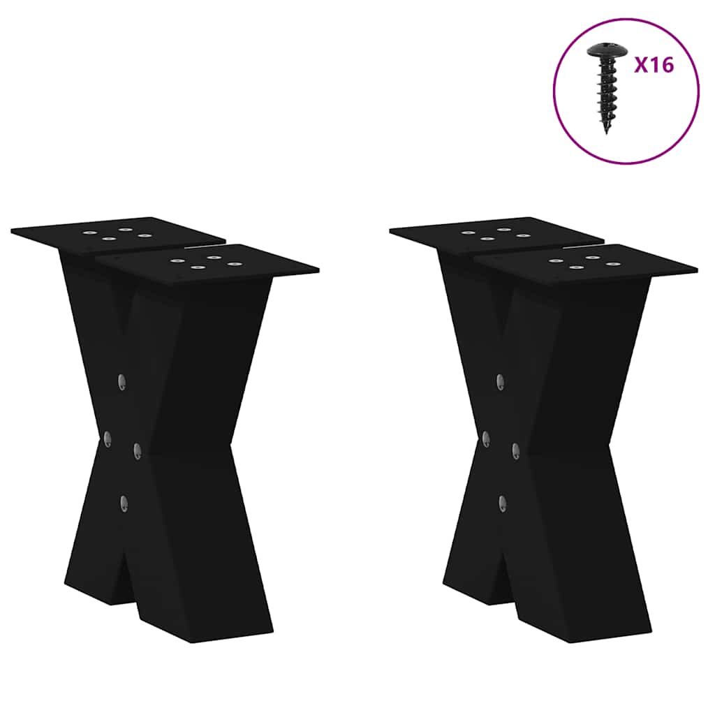 Gambe per Tavolino da Caffè a X 2 pz Nere 30x(30-31) cm Acciaio