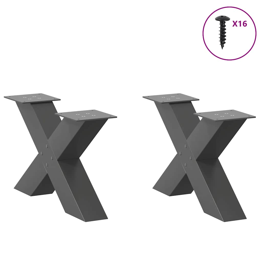 Gambe per Tavolino da Caffè forma X 2 pz Antracite 50x(30-31)cm