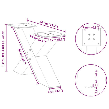 Gambe per Tavolino da Caffè forma X 2 pz Antracite 50x(30-31)cm